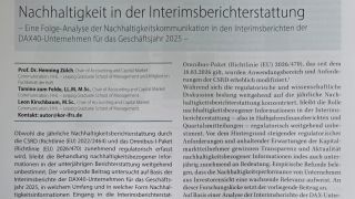 Nachhaltigkeit in der Interimsberichterstattung &ndash; Eine Folge-Analyse der Nachhaltigkeitskommunikation in den Interimsberichten der DAX40-Unternehmen f&uuml;r das Gesch&auml;ftsjahr 2025